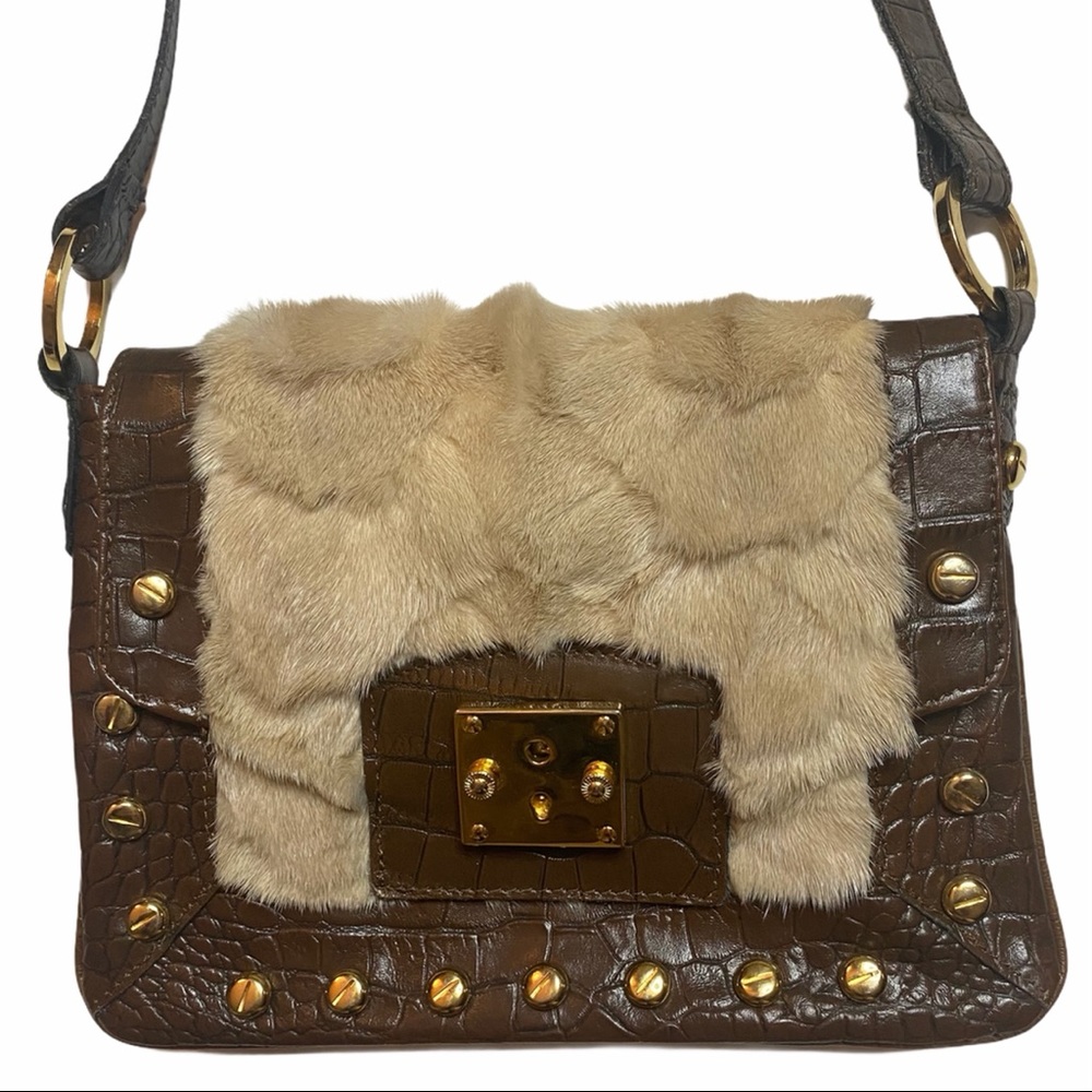 Vintage Facondini Brown Leather Fur Shoulder Bag